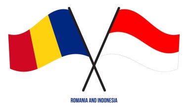 Romanya ve Endonezya Bayrakları Çapraz ve Dalgalı Düz Stil. Resmi Orantı. Renkleri Düzelt.