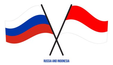 Rusya ve Endonezya Bayrakları Çapraz ve Dalgalı Düz Tarz. Resmi Orantı. Renkleri Düzelt.