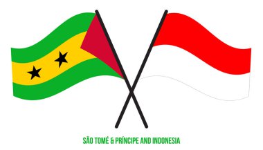 Sao Tome ve Endonezya Bayrakları çapraz ve Sallanan Düz Tarz. Resmi Orantı. Renkleri Düzelt.