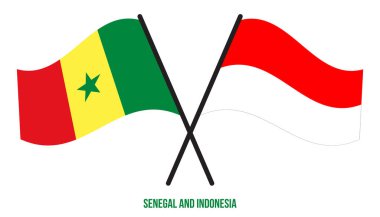 Senegal ve Endonezya Bayrakları çapraz ve Sallanan Düz Stil. Resmi Orantı. Renkleri Düzelt.