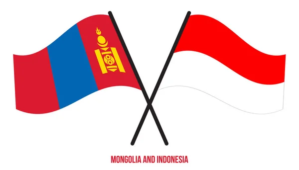 Монголия Индонезия Пересекли Помахали Плоским Стилем Официальная Доля Правильные Цвета — стоковый вектор