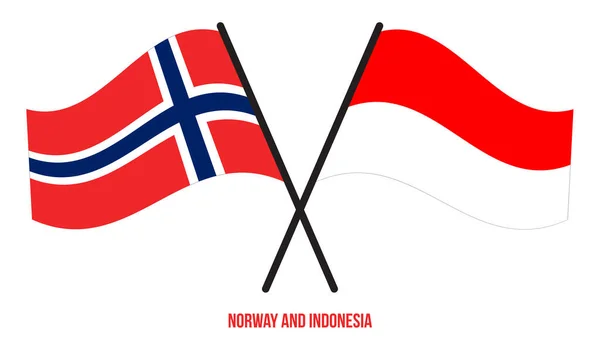 Noruega Indonesia Banderas Cruzadas Ondeando Estilo Plano Proporción Oficial Colores — Vector de stock