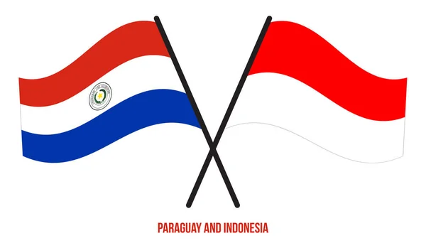 Bendera Paraguay Dan Indonesia Disilangkan Dan Melambaikan Gaya Datar Proporsi - Stok Vektor