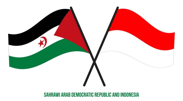 Sahrawi Dan Indonesia Bendera Melintang Dan Melambaikan Gaya Datar Proporsi - Stok Vektor