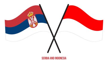 Sırbistan ve Endonezya Bayrakları Çapraz ve Dalgalı Düz Stil. Resmi Orantı. Renkleri Düzelt.