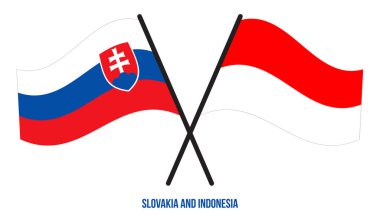 Slovakya ve Endonezya Bayrakları Çarpıştı ve Sallanan Düz Stil. Resmi Orantı. Renkleri Düzelt.