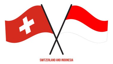 İsviçre ve Endonezya Bayrakları Çarpıştı ve Sallanan Düz Stil. Resmi Orantı. Renkleri Düzelt.