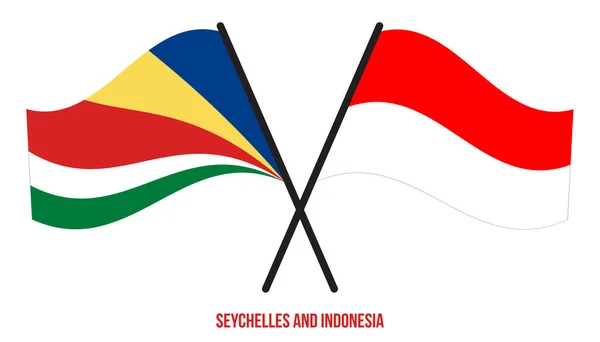 Seszele Indonezja Flagi Skrzyżowane Machające Styl Płaski Oficjalna Proporcja Prawidłowe — Wektor stockowy