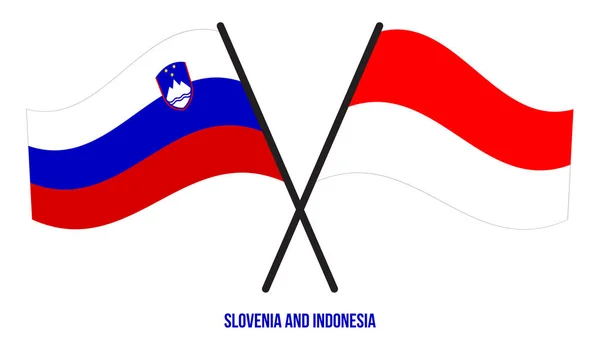 Slovenia Dan Indonesia Bendera Melintang Dan Melambaikan Gaya Datar Proporsi - Stok Vektor