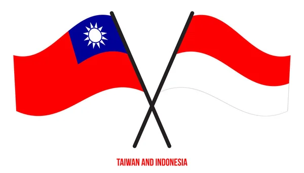 Taiwan Indonesië Vlaggen Gekruist Zwaaien Platte Stijl Officiële Proportie Juiste — Stockvector