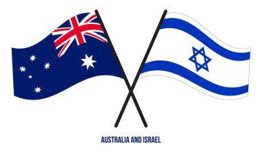 Avustralya ve İsrail Bayrakları Çapraz ve Dalgalı Düz Stil. Resmi Orantı. Renkleri Düzelt.