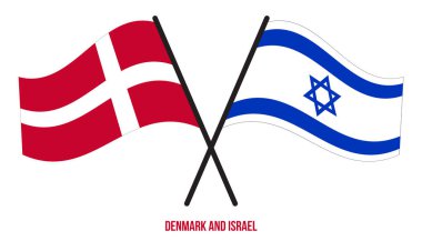 Danimarka ve İsrail Bayrakları Çapraz ve Dalgalı Düz Stil. Resmi Orantı. Renkleri Düzelt.