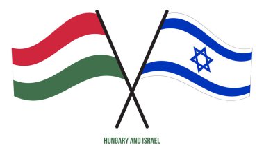 Macaristan ve İsrail Bayrakları Çapraz ve Dalgalı Düz Stil. Resmi Orantı. Renkleri Düzelt.