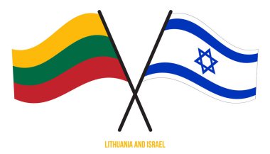 Litvanya ve İsrail Bayrakları Çapraz ve Sallanan Düz Stil. Resmi Orantı. Renkleri Düzelt.