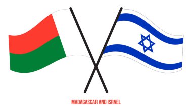 Madagaskar ve İsrail Bayrakları Çarpıştı ve Sallanan Düz Stil. Resmi Orantı. Renkleri Düzelt.