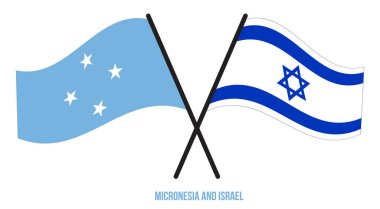 Mikronezya ve İsrail Bayrakları Çapraz ve Dalgalı Düz Stil. Resmi Orantı. Renkleri Düzelt.