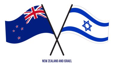 Yeni Zelanda ve İsrail Bayrakları Çapraz ve Sallanan Düz Stil. Resmi Orantı. Renkleri Düzelt.