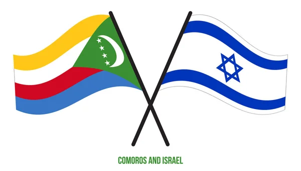 Las Comoras Las Banderas Israel Cruzaron Ondearon Estilo Plano Proporción — Vector de stock