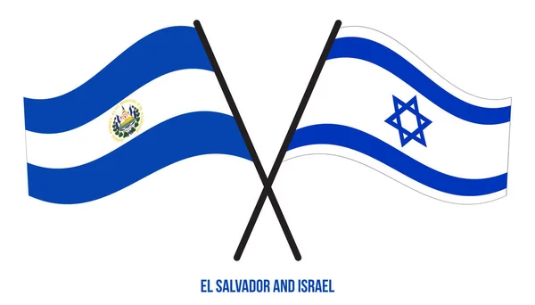 Salvador Israël Vlaggen Gekruist Zwaaien Platte Stijl Officiële Proportie Juiste — Stockvector