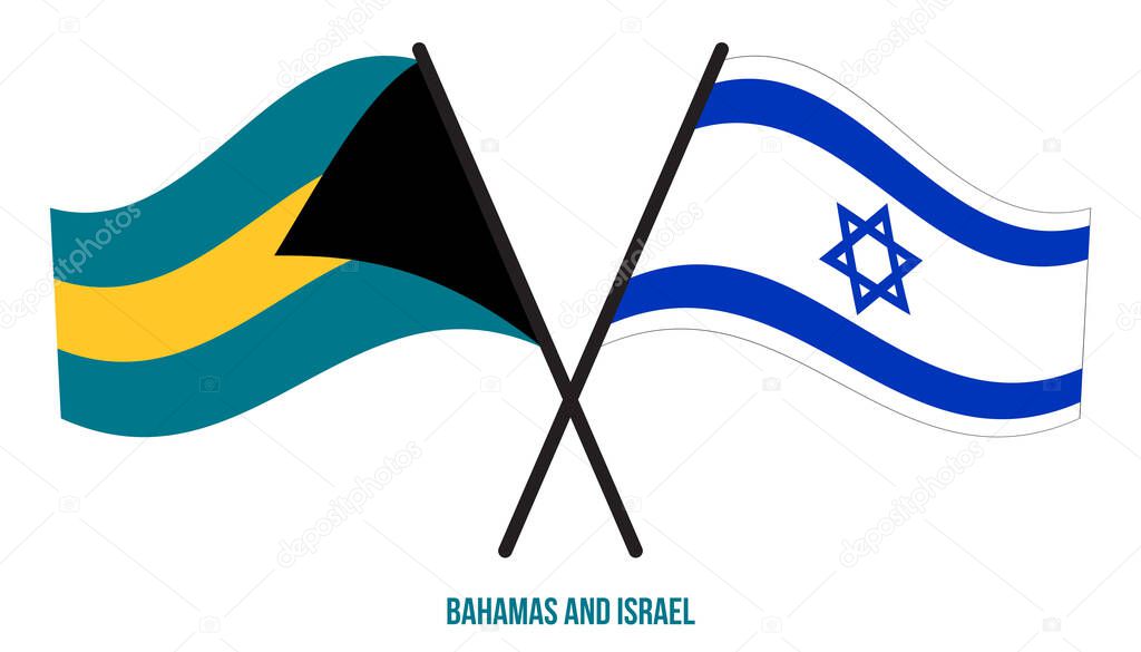Bahamas and Israel Flags Crossed And Waving Flat Style. Official Proportion. Correct Colors.