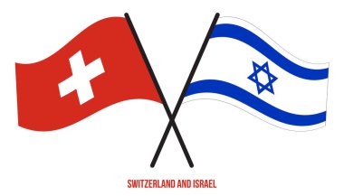 İsviçre ve İsrail Bayrakları Çapraz ve Dalgalı Düz Stil. Resmi Orantı. Renkleri Düzelt.