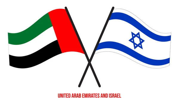 Ηνωμένα Αραβικά Εμιράτα Και Ισραήλ Σημαίες Σταυρωμένα Και Κυματίζοντας Επίπεδη — Διανυσματικό Αρχείο