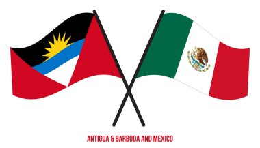 Antigua & Barbuda ve Mexico Flags Crossed & Waving Flat Style. Resmi Orantı. Renkleri Düzelt.