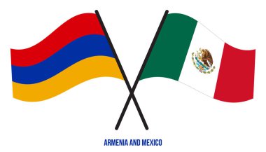 Ermenistan ve Meksika Bayrakları Çarpıştı ve Sallanan Düz Stil. Resmi Orantı. Renkleri Düzelt.