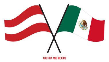 Avusturya ve Meksika Bayrakları Çapraz ve Dalgalı Düz Stil. Resmi Orantı. Renkleri Düzelt.