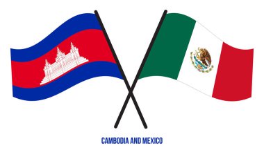 Kamboçya ve Meksika Bayrakları Çarpıştı ve Sallanan Düz Stil. Resmi Orantı. Renkleri Düzelt.