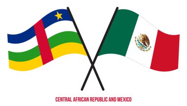 Orta Afrika Cumhuriyeti ve Meksika Bayrakları Çapraz ve Dalgalı Düz Stil. Resmi Orantı.