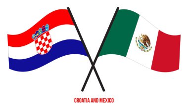 Hırvatistan ve Meksika Bayrakları Çarpıştı ve Sallanan Düz Stil. Resmi Orantı. Renkleri Düzelt.