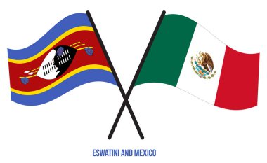 Eswatini ve Meksika Bayrakları Çarpıştı ve Sallanan Düz Stil. Resmi Orantı. Renkleri Düzelt.