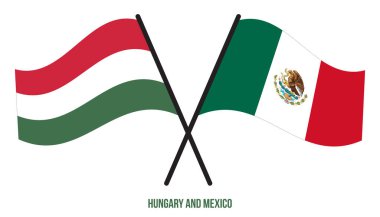 Macaristan ve Meksika Bayrakları Çarpıştı ve Sallanan Düz Stil. Resmi Orantı. Renkleri Düzelt.