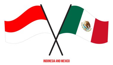 Endonezya ve Meksika Bayrakları Çarpıştı ve Sallanan Düz Stil. Resmi Orantı. Renkleri Düzelt.