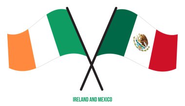 İrlanda ve Meksika Bayrakları Çarpıştı ve Sallanan Düz Stil. Resmi Orantı. Renkleri Düzelt.