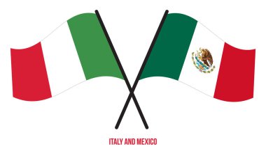 İtalya ve Meksika Bayrakları Çarpıştı ve Sallanan Düz Stil. Resmi Orantı. Renkleri Düzelt.