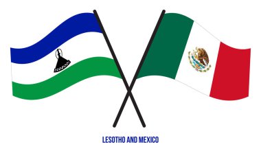 Lesotho ve Mexico Bayrakları çapraz ve Sallanan Düz Stil. Resmi Orantı. Renkleri Düzelt.