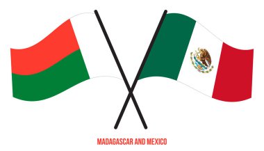 Madagaskar ve Meksika Bayrakları Çarpıştı ve Sallanan Düz Stil. Resmi Orantı. Renkleri Düzelt.