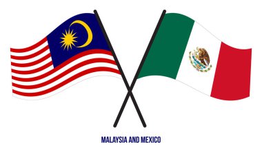 Malezya ve Meksika Bayrakları Çarpıştı ve Sallanan Düz Stil. Resmi Orantı. Renkleri Düzelt.
