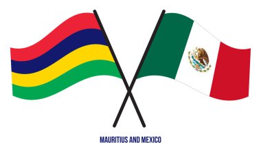Mauritius ve Mexico Bayrakları çapraz ve Sallanan Düz Stil. Resmi Orantı. Renkleri Düzelt.