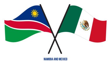 Namibya ve Meksika Bayrakları Çapraz ve Sallanan Düz Stil. Resmi Orantı. Renkleri Düzelt.