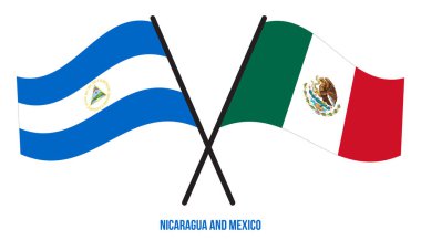 Nikaragua ve Meksika Bayrakları Çarpıştı ve Sallanan Düz Stil. Resmi Orantı. Renkleri Düzelt.