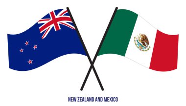 Yeni Zelanda ve Meksika Bayrakları Çapraz ve Sallanan Düz Tarz. Resmi Orantı. Renkleri Düzelt.