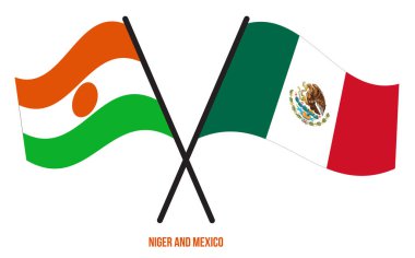 Nijer ve Meksika Bayrakları Çarpıştı ve Sallanan Düz Stil. Resmi Orantı. Renkleri Düzelt.