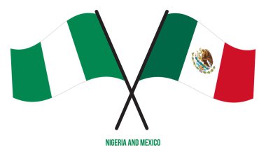 Nijerya ve Meksika Bayrakları Çarpıştı ve Sallanan Düz Stil. Resmi Orantı. Renkleri Düzelt.