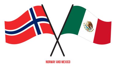 Norveç ve Meksika Bayrakları Çapraz ve Sallanan Düz Stil. Resmi Orantı. Renkleri Düzelt