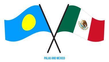 Palau ve Meksika Bayrakları Çarpıştı ve Sallanan Düz Stil. Resmi Orantı. Renkleri Düzelt.