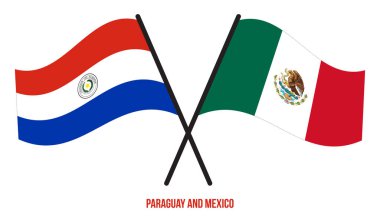 Paraguay ve Meksika Bayrakları Çarpıştı ve Sallanan Düz Stil. Resmi Orantı. Renkleri Düzelt.