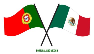 Portekiz ve Meksika Bayrakları Çarpıştı ve Sallanan Düz Stil. Resmi Orantı. Renkleri Düzelt.